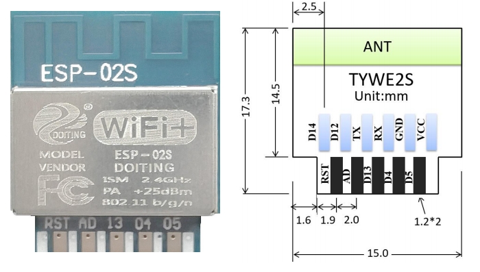 乐鑫 开发组 ESP8266系列 ESP-02S，TYWE2S